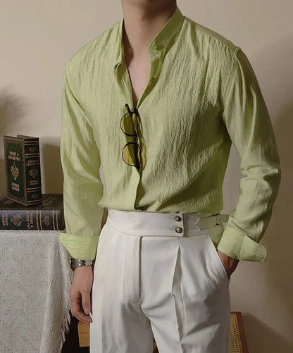 Linen Mandarin Collar Shirt