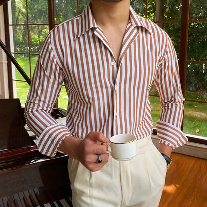 Striped Mandarin Collar Shirt