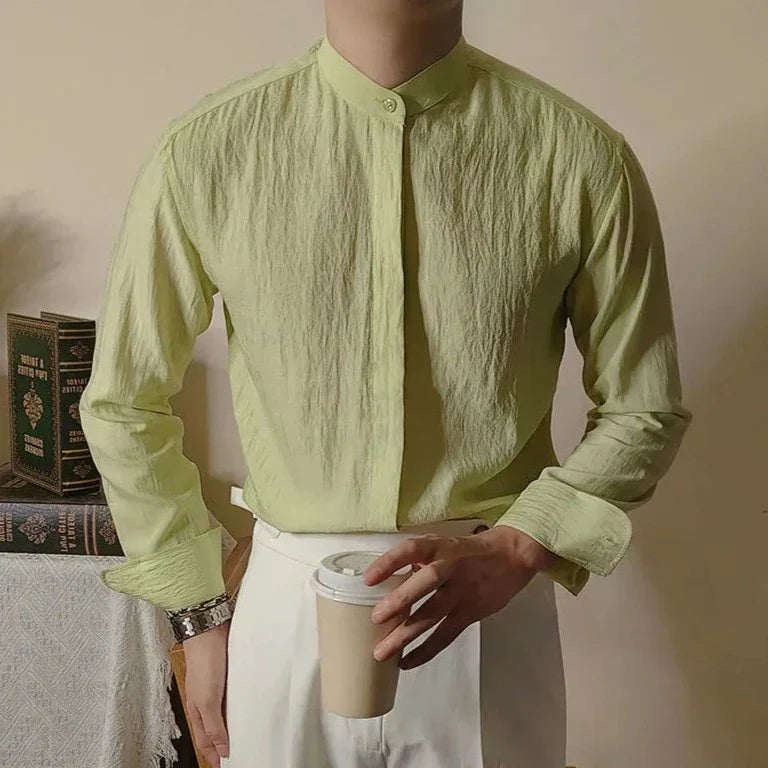 Linen Mandarin Collar Shirt