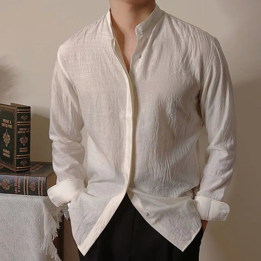 Linen Mandarin Collar Shirt