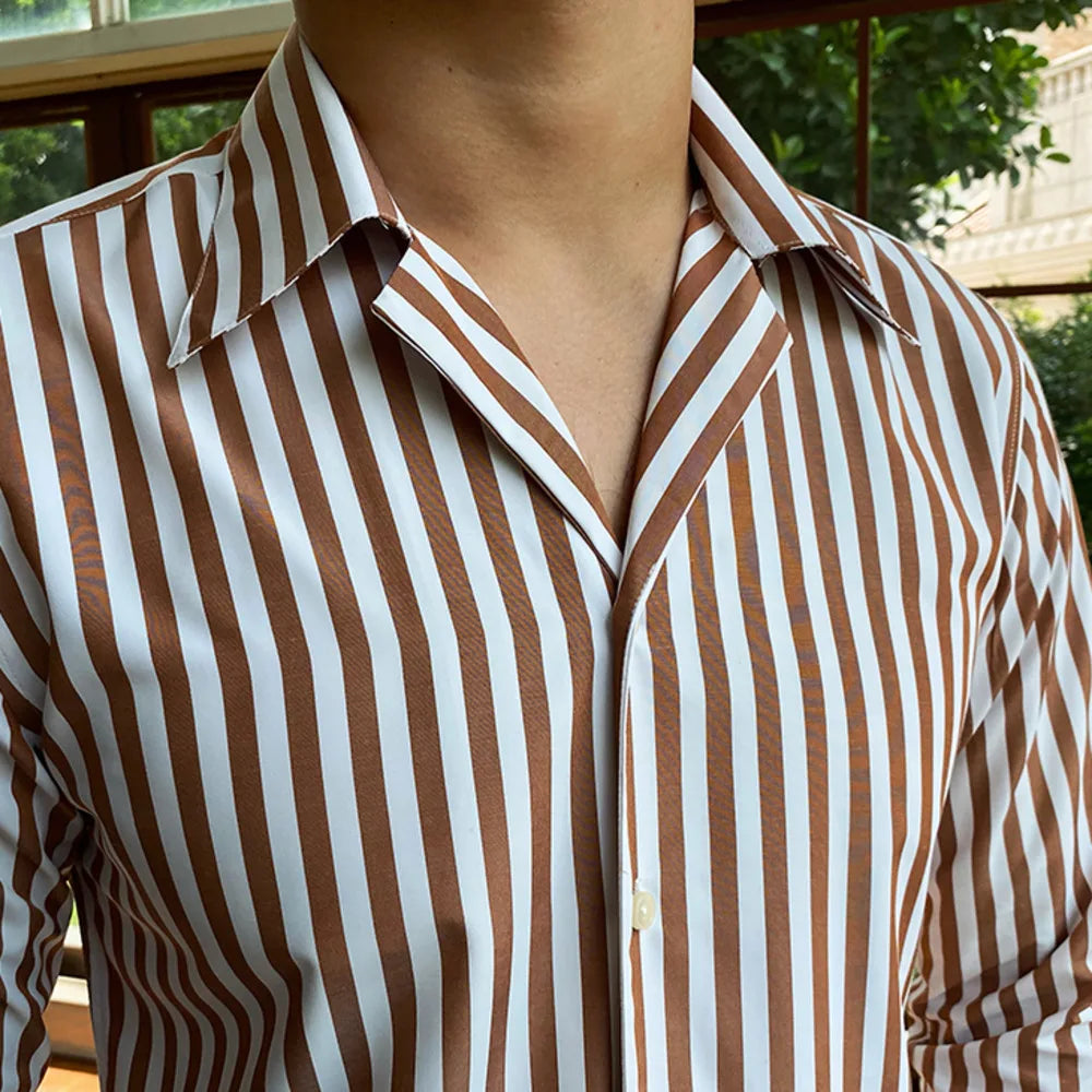 Striped Mandarin Collar Shirt