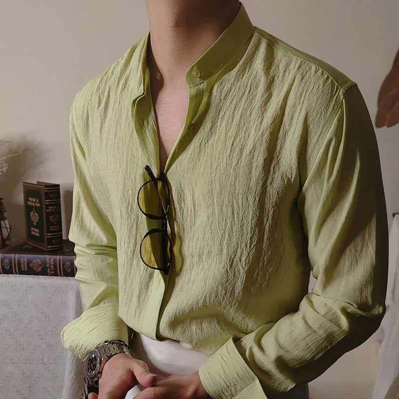 Linen Mandarin Collar Shirt