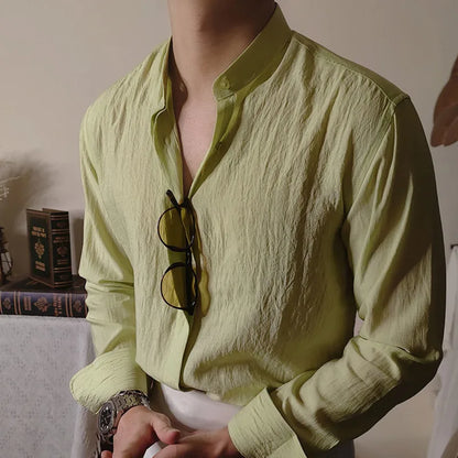 Linen Mandarin Collar Shirt