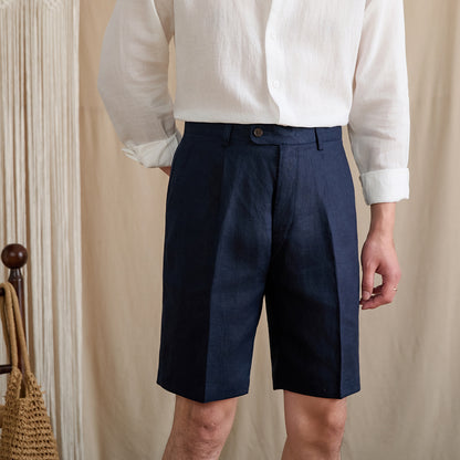 High-Waist Pleated Linen Shorts