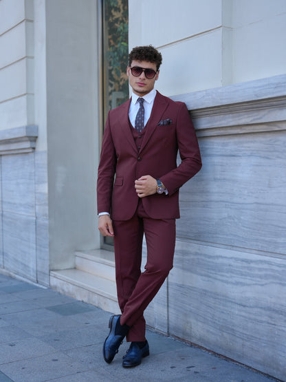 Bordo 3-Piece Slim Fit Italian Style Suit