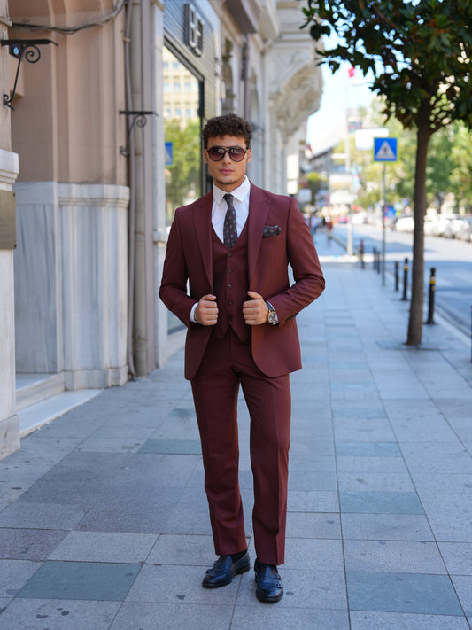 Bordo 3-Piece Slim Fit Italian Style Suit