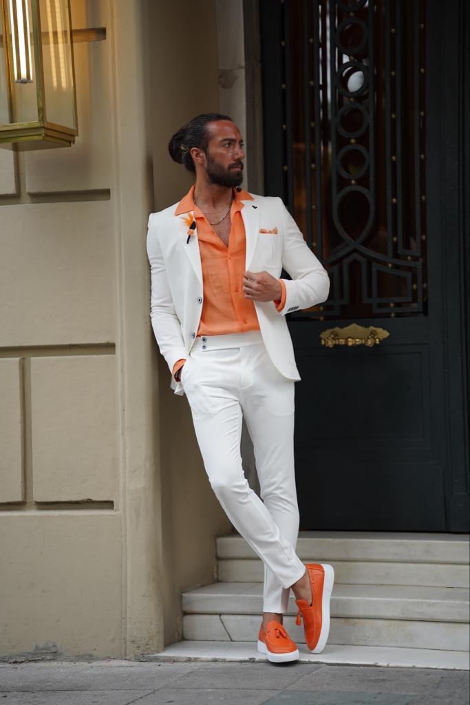 Evo White Slim Fit Wool Suit for Modern Men