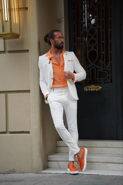 Evo White Slim Fit Wool Suit for Modern Men