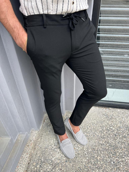 Lyon Black Slim Fit Cotton Pants - Versatile Elegance for Every Occasion