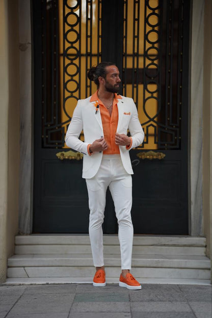 Evo White Slim Fit Wool Suit for Modern Men