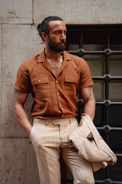 Brabion Evo Rust Brown Double Pocket Slim Fit Shirt