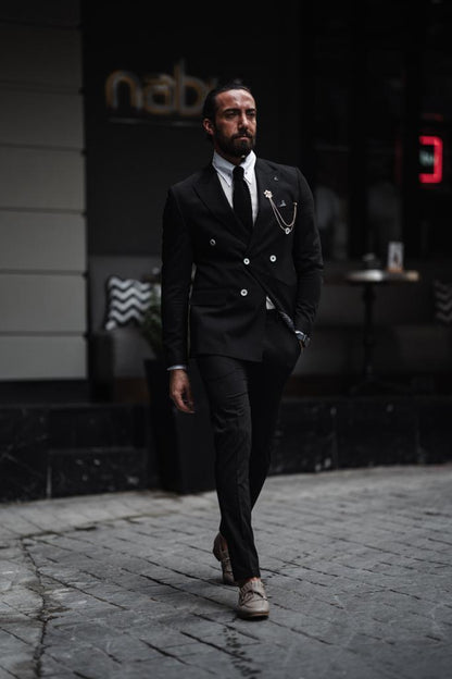 Evo Black Slim Fit Double Breasted Suit - Perfect for Any Occasion