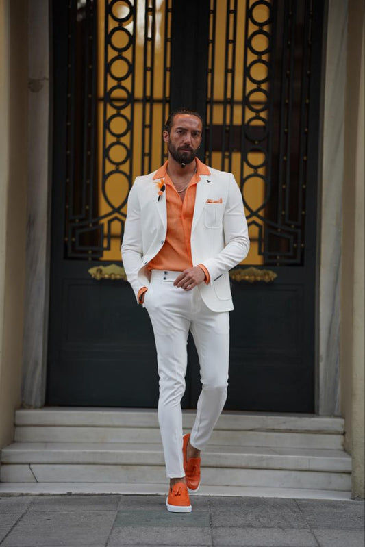 Evo White Slim Fit Wool Suit for Modern Men