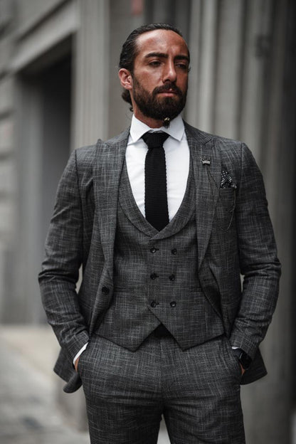 Evo Dark Gray Slim Fit Crosshatch Suit – Elevate Your Style