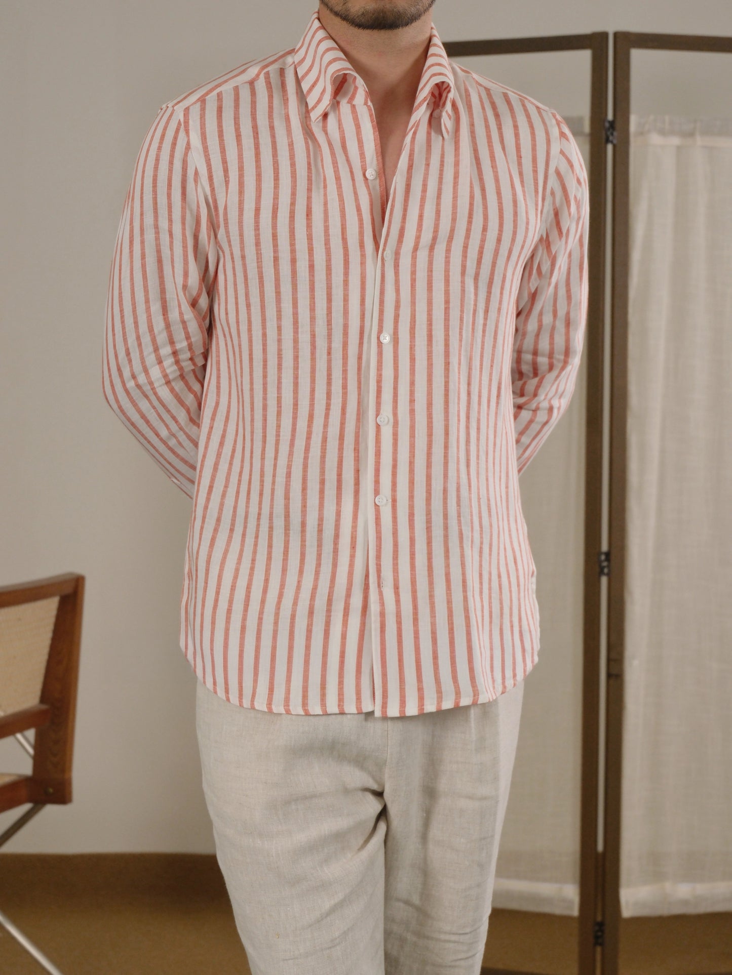 Neapolitan-Style Striped Breathable Linen Men's Shirt