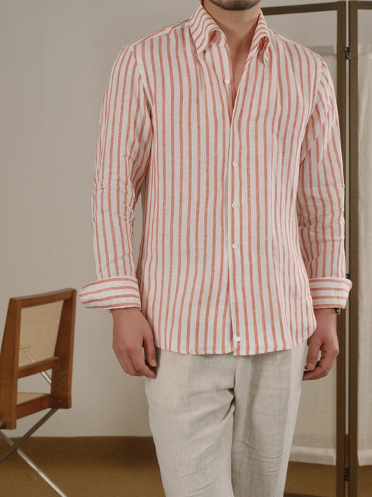 Neapolitan-Style Striped Breathable Linen Men's Shirt