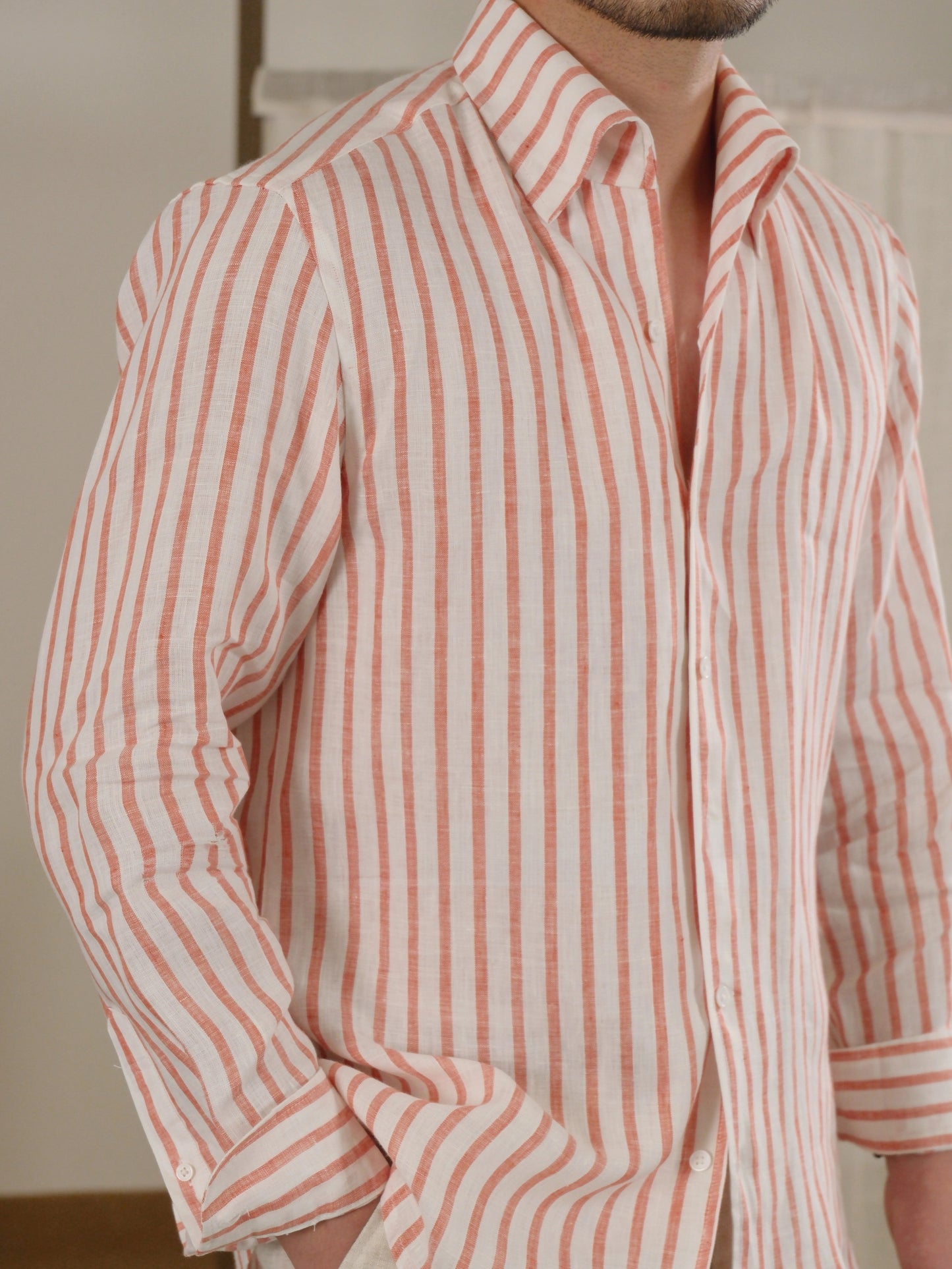Neapolitan-Style Striped Breathable Linen Men's Shirt