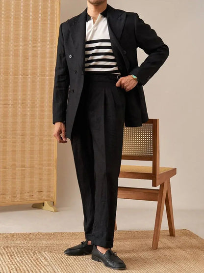 Men's High-Waisted Pleated Linen Trousers
