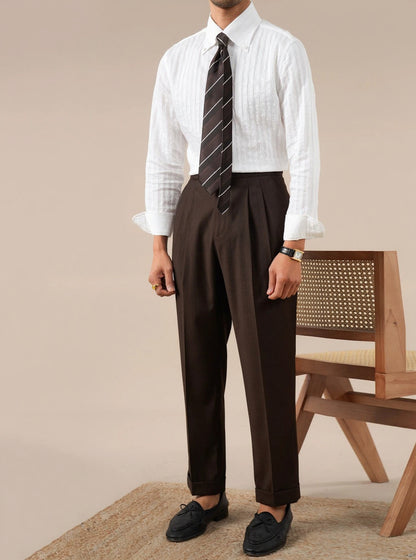 Italian Stripe Button-Up Collar Mens Dress Shirt