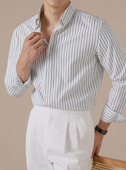 Men’s Italian-Style Striped Point Collar Dress Shirt