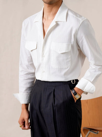 Mens Long Sleeve Textured Cuban Collar Shirt