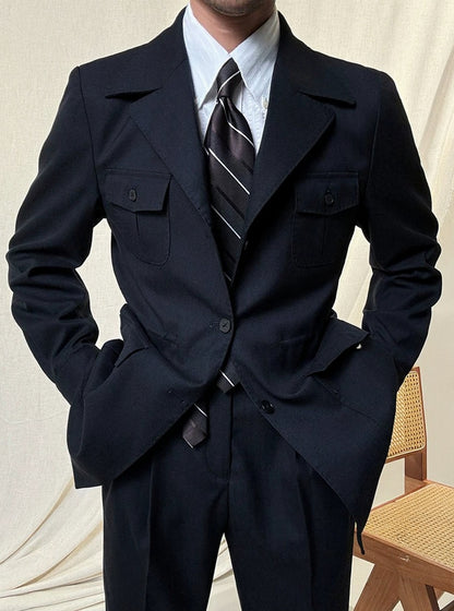 Men's Slim Fit Linen Jacket with Suit Collar - BRABION