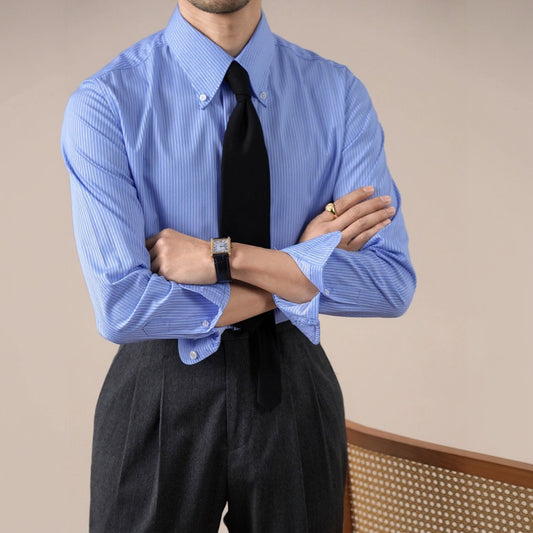 Mens Italian-Style Striped Point Collar Dress Shirt