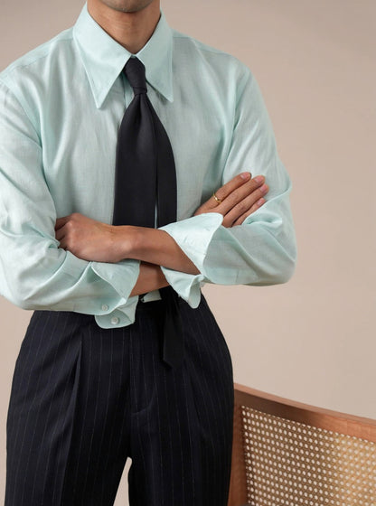 Italian-Style Long Point Collar Breathable Mens Shirt