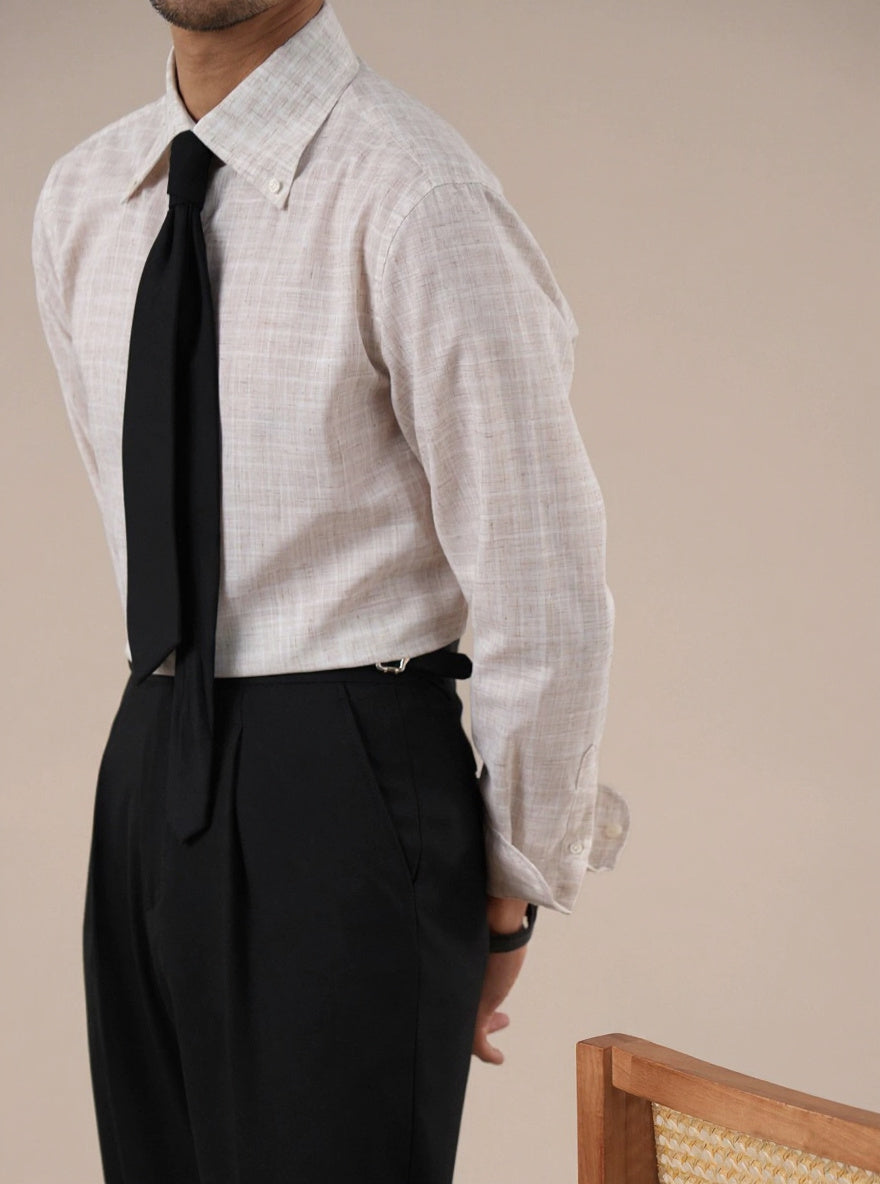 Mens Italian-Style Pointed Collar Plaid Casual Shirt