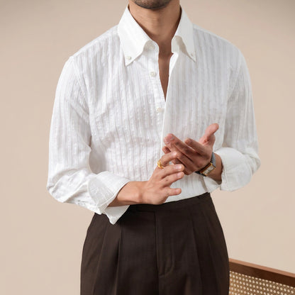 Italian Stripe Button-Up Collar Mens Dress Shirt