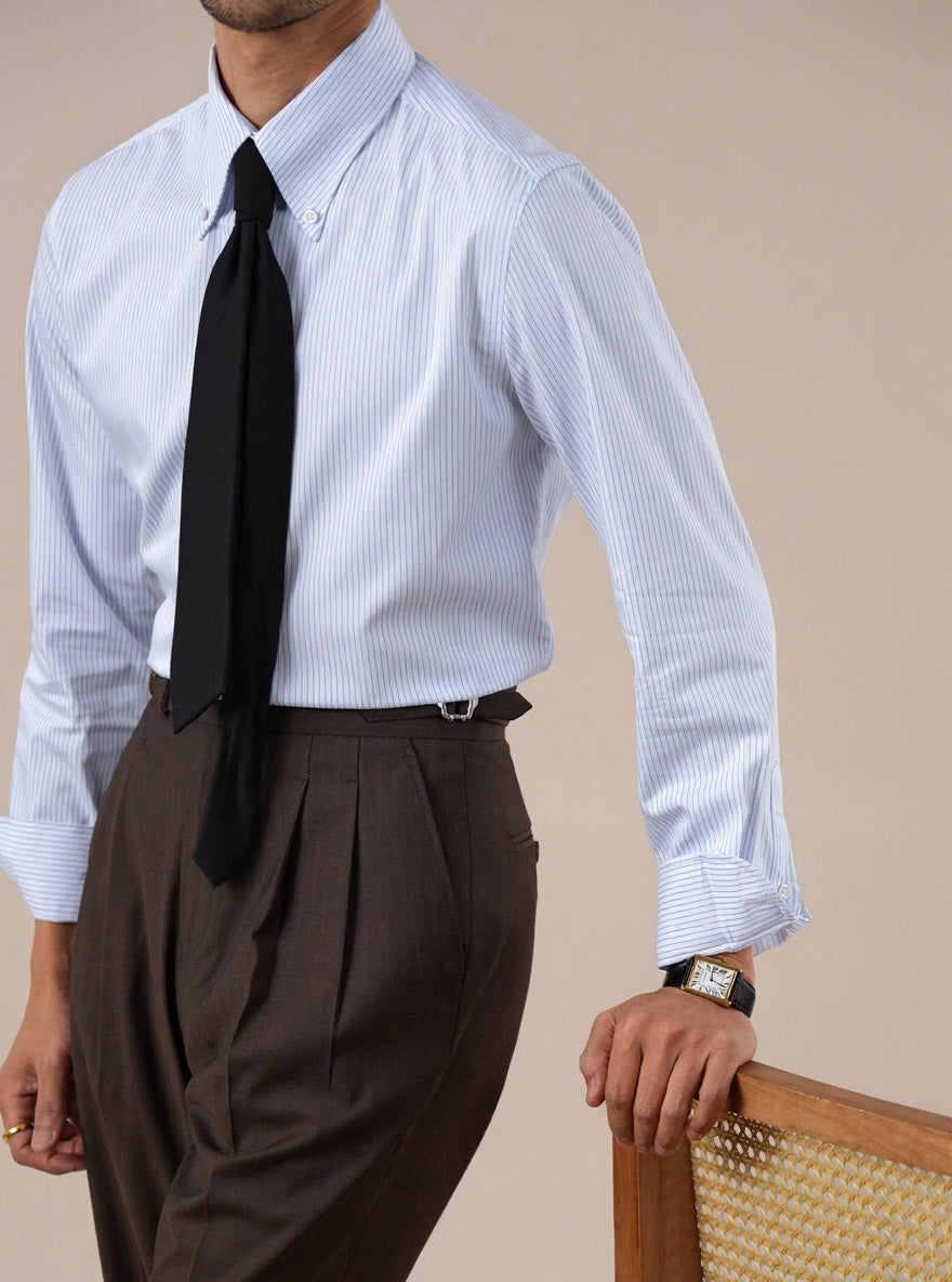 Mens Italian-Style Striped Point Collar Dress Shirt