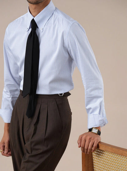 Mens Italian-Style Striped Point Collar Dress Shirt