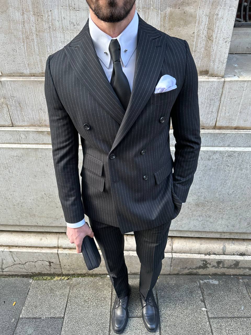 Black Striped Double Breasted Suit 2-Piece VIOSSI