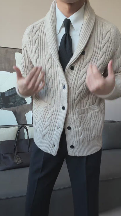 Men’s Shawl Collar Winter Knit Cardigan