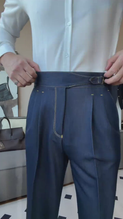 Gurkha Double-Pleat Denim Trousers