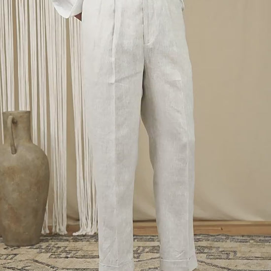 Men's Summer Breathable Pure Linen High-Waisted Trousers | 1059896797164