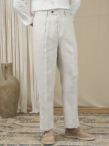 Men's Summer Breathable Pure Linen High-Waisted Trousers | 1059896797164