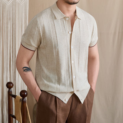 Contrast-Tipped Ribbed Knit Polo