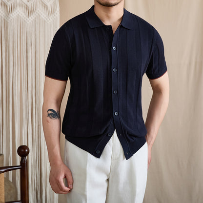Contrast-Tipped Ribbed Knit Polo