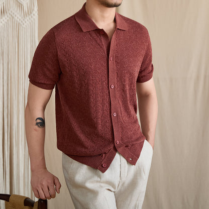 Pointelle Openwork Knit Polo Cardigan BRABION