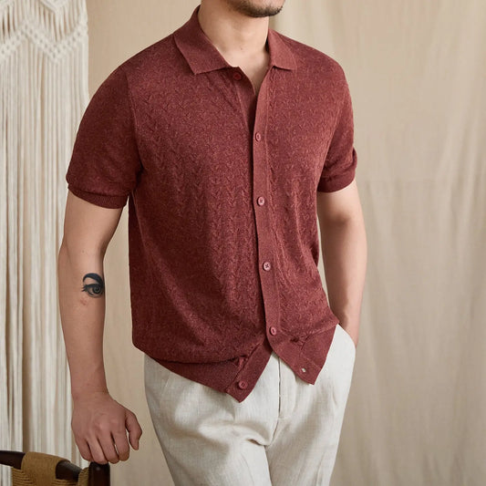 Pointelle Openwork Knit Polo Cardigan BRABION