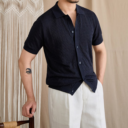 Pointelle Openwork Knit Polo Cardigan BRABION