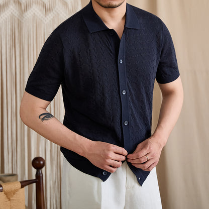Pointelle Openwork Knit Polo Cardigan BRABION