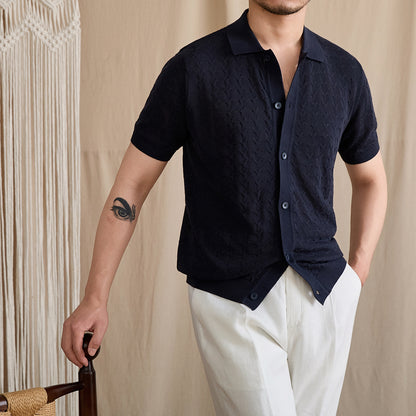 Pointelle Openwork Knit Polo Cardigan BRABION