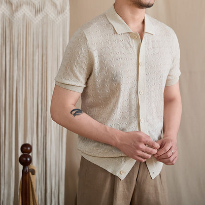Pointelle Openwork Knit Polo Cardigan BRABION