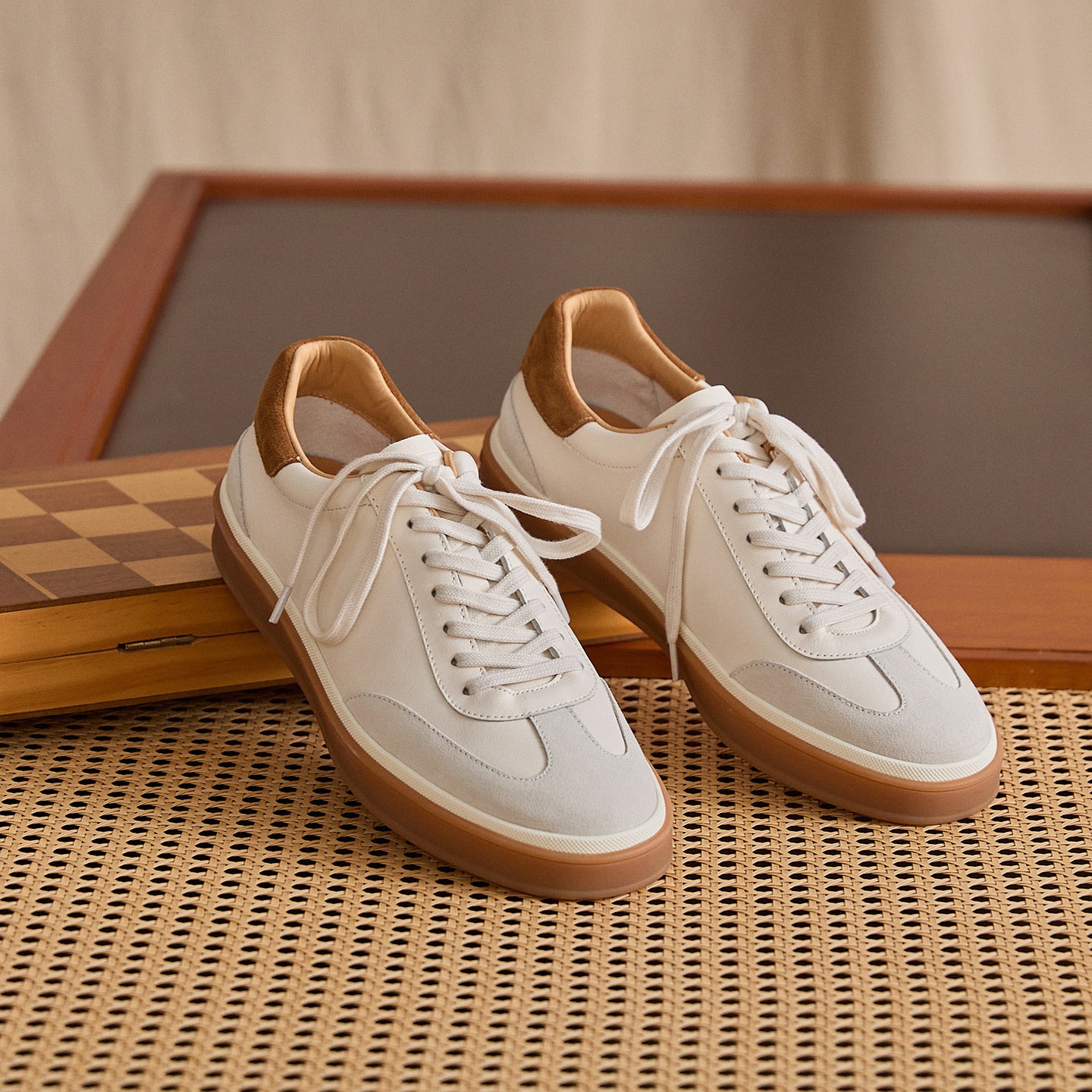 Suede Panel Leather Low-Top Trainers