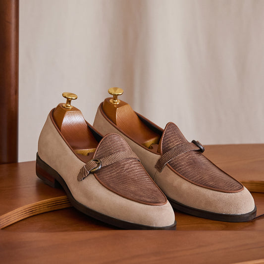 Embossed Leather Buckle-Strap Loafers BRABION