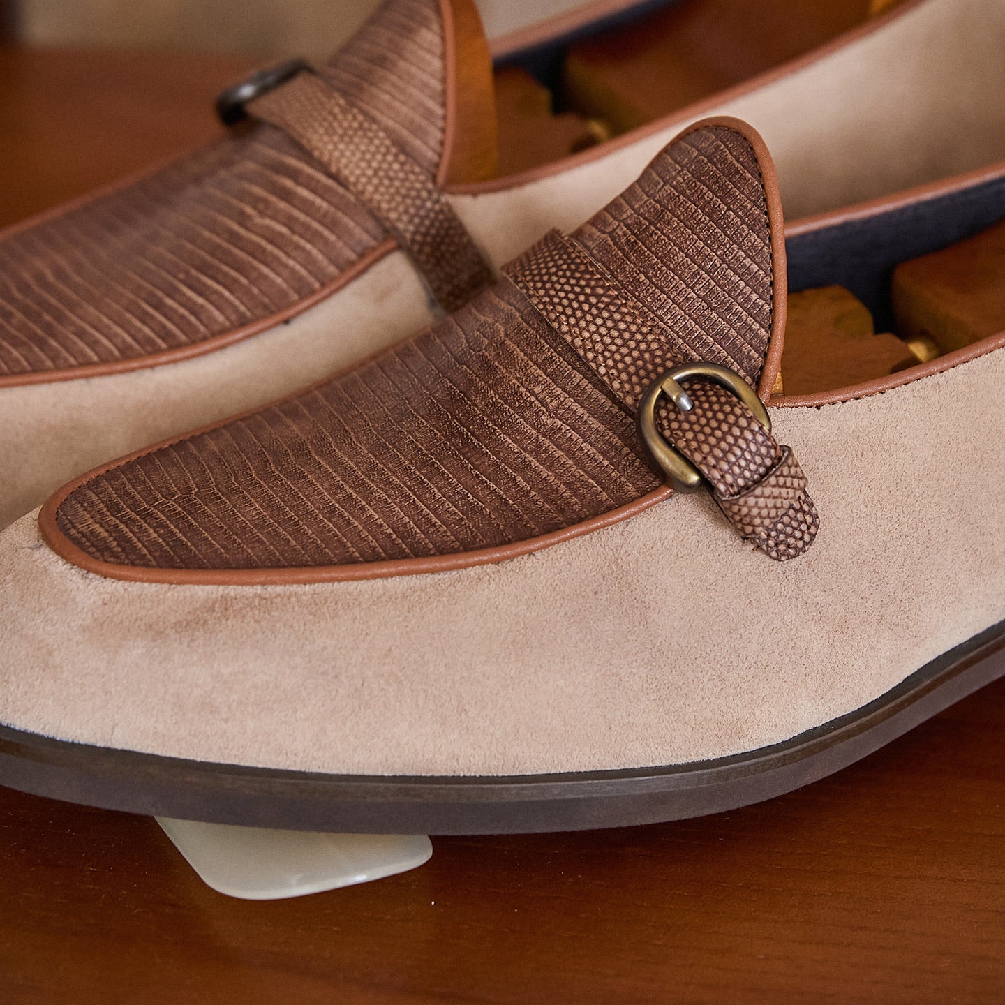 Embossed Leather Buckle-Strap Loafers BRABION