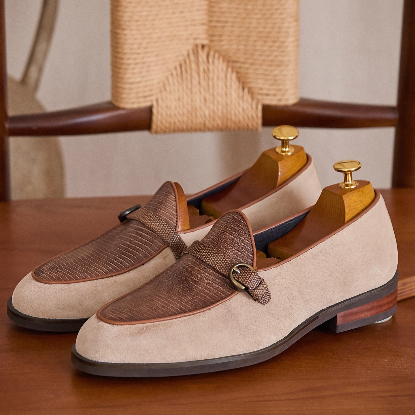 Embossed Leather Buckle-Strap Loafers BRABION