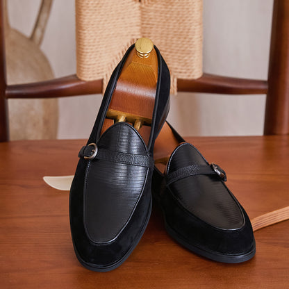 Embossed Leather Buckle-Strap Loafers BRABION